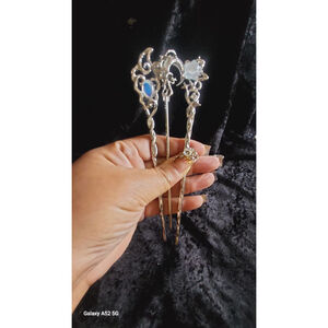 Three Silver Blue retro Hair Sticks